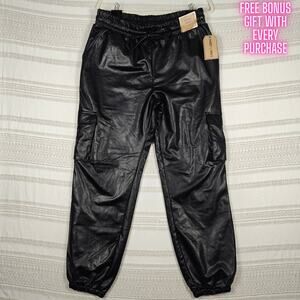 Sweet Envy Black Faux Leather Jogger Cargo Pants Size L NWT
